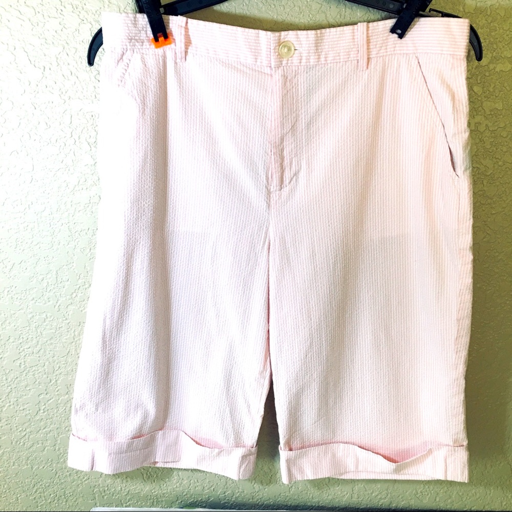 Lauren Active Ralph Lauren Women’s Seersucker Bermuda Shorts Size 8 pink & white